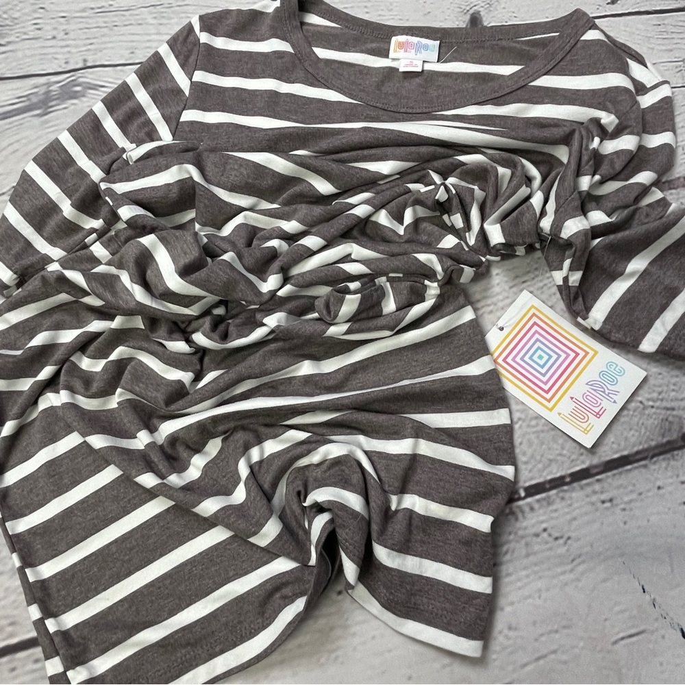 LULAROE Julia brown white striped short sleeve soft lightweight dress NEW size S - Picture 8 of 12